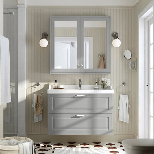 Ikea TÄNNFORSEN - Mirror cabinet with doors, light grey,100x15x95 cm