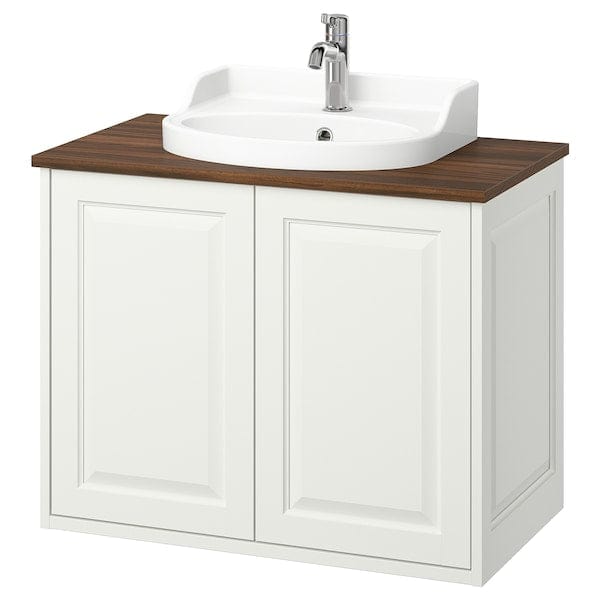 Ikea TÄNNFORSEN / RUTSJÖN - Washbasin / washbasin unit/mixer, white/brown walnut effect,82x49x76 cm