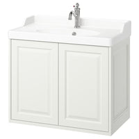 TÄNNFORSEN / RUTSJÖN wash-stnd w doors/wash-basin/tap, white, 82x49x74 cm