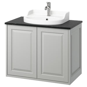 Ikea TÄNNFORSEN / RUTSJÖN - Washbasin/sink/black marble-effect cabinet, light grey/black, 82x49x76 cm