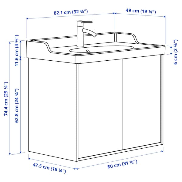 Ikea TÄNNFORSEN / RUTSJÖN - Washbasin / washbasin unit/mixer, light grey,82x49x74 cm