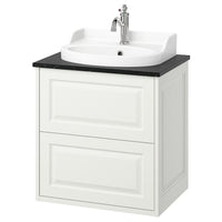 TÄNNFORSEN / RUTSJÖN wash-stnd w drawers/wash-basin/tap, white/black marble effect, 62x49x76 cm