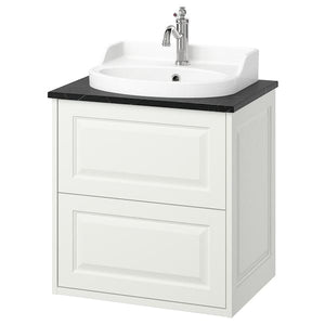 Ikea TÄNNFORSEN / RUTSJÖN - Washbasin/drawer/misc cabinet, white/black marble effect,62x49x76 cm