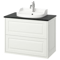TÄNNFORSEN / RUTSJÖN wash-stnd w drawers/wash-basin/tap, white/black marble effect, 82x49x76 cm