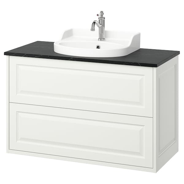 Ikea TÄNNFORSEN / RUTSJÖN - Washbasin/drawer/misc cabinet, white/black marble effect,102x49x76 cm