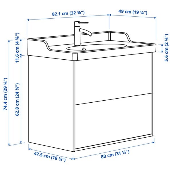 Ikea TÄNNFORSEN / RUTSJÖN - Washbasin/drawer unit/misc, white,82x49x74 cm