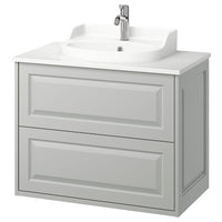 TÄNNFORSEN / RUTSJÖN wash-stnd w drawers/wash-basin/tap, light grey/white marble effect, 82x49x76 cm