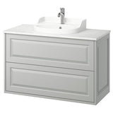 TÄNNFORSEN / RUTSJÖN wash-stnd w drawers/wash-basin/tap, light grey/white marble effect, 102x49x76 cm