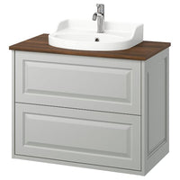 TÄNNFORSEN / RUTSJÖN wash-stnd w drawers/wash-basin/tap, light grey/brown walnut effect, 82x49x76 cm
