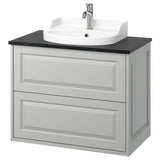 TÄNNFORSEN / RUTSJÖN wash-stnd w drawers/wash-basin/tap, light grey/black marble effect, 82x49x76 cm