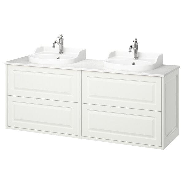 Ikea TÄNNFORSEN / RUTSJÖN - Washbasin/washbasin unit/mixer, white/white marble effect,162x49x76 cm