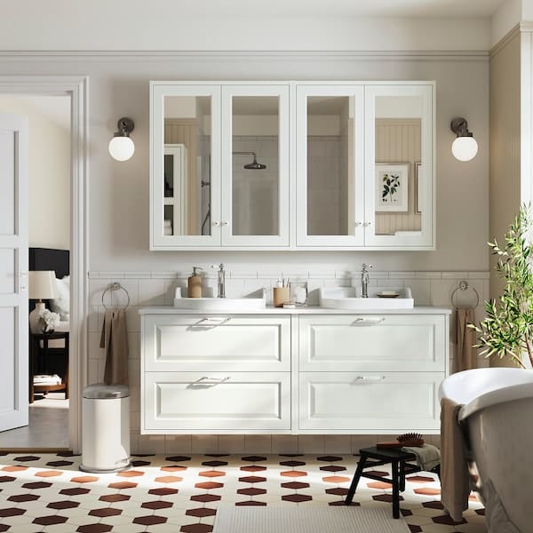 Ikea TÄNNFORSEN / RUTSJÖN - Washbasin/washbasin unit/mixer, white/white marble effect,162x49x76 cm