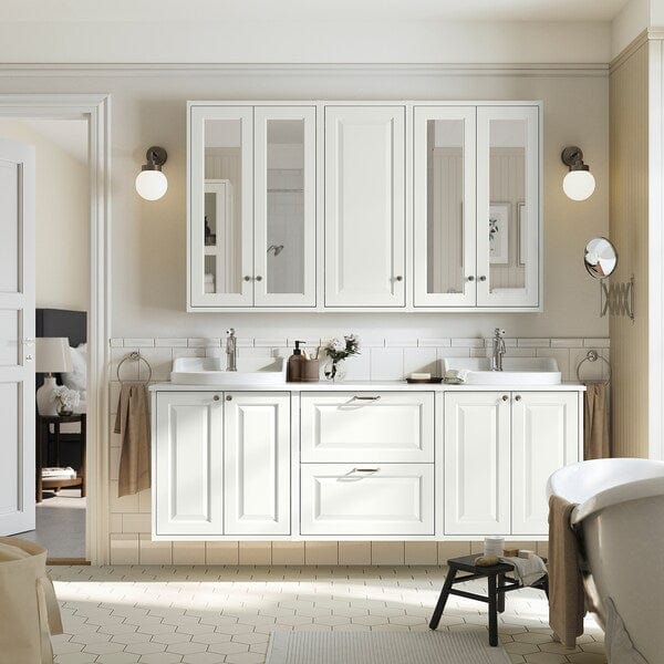 Ikea TÄNNFORSEN / RUTSJÖN - Washbasin/washbasin unit/mixer, white/white marble effect,182x49x76 cm