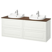 TÄNNFORSEN / RUTSJÖN wash-stand/wash-basins/taps, white/brown walnut effect, 162x49x76 cm