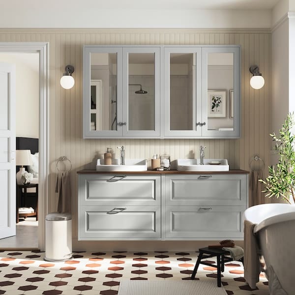 Ikea TÄNNFORSEN / RUTSJÖN - Washbasin/washbasin unit, light grey/brown walnut effect,162x49x76 cm