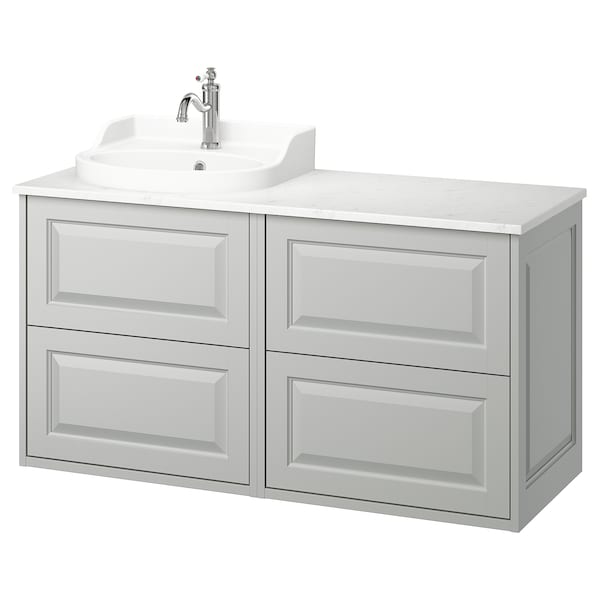 Ikea TÄNNFORSEN / RUTSJÖN - Washbasin/washbasin unit/mixer, light grey/white marble effect,122x49x76 cm