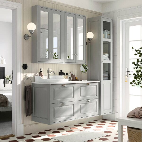 Ikea TÄNNFORSEN / RUTSJÖN - Washbasin/washbasin unit/mixer, light grey/white marble effect,122x49x76 cm