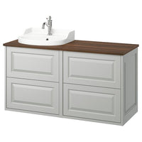 TÄNNFORSEN / RUTSJÖN wash-stand/wash-basin/tap, light grey/brown walnut effect, 122x49x76 cm
