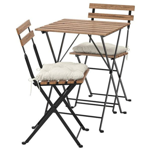 TÄRNÖ Table+2 garden chairs - black/biting light brown/Kuddarna beige