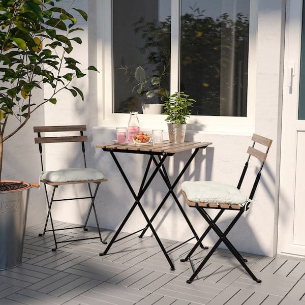 Ikea TÄRNÖ Table+2 garden chairs - black/biting light brown/Kuddarna beige