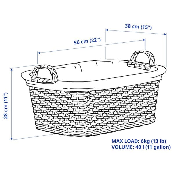 Ikea TOLKNING - Laundry basket, handmade willow, 40 l