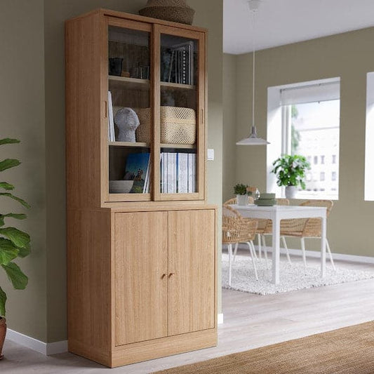 Ikea TONSTAD - Storage comb w sliding glass doors, oak veneer/clear glass, 82x47x201 cm