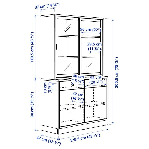 Ikea TONSTAD - Storage comb w sliding glass doors, oak veneer/clear glass, 121x47x201 cm