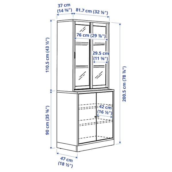 Ikea TONSTAD - Storage comb w sliding glass doors, oak veneer/clear glass, 82x47x201 cm