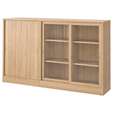 TONSTAD storage combination w sliding doors, oak veneer/clear glass, 202x37x120 cm
