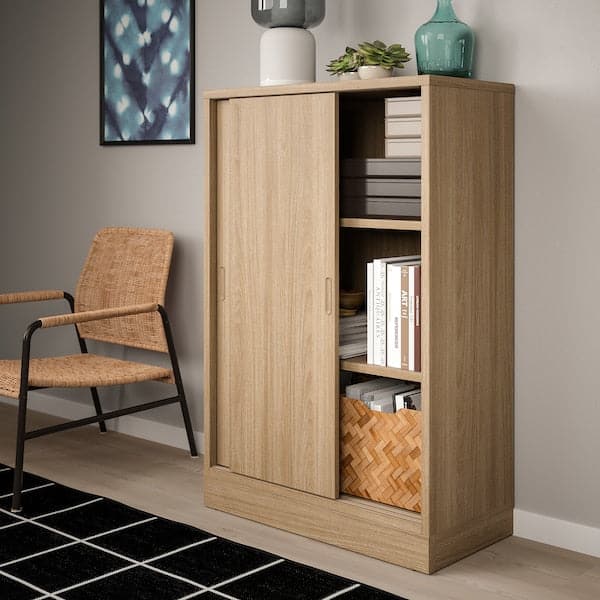 TONSTAD - Cabinet with sliding doors, oak veneer, 82x37x120 cm - best price from Maltashopper.com 10489231