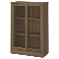 TONSTAD cabinet with sliding glass doors, brown stained oak veneer, 82x37x120 cm