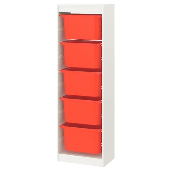 TROFAST - Storage combination with boxes, white/orange, 46x30x145