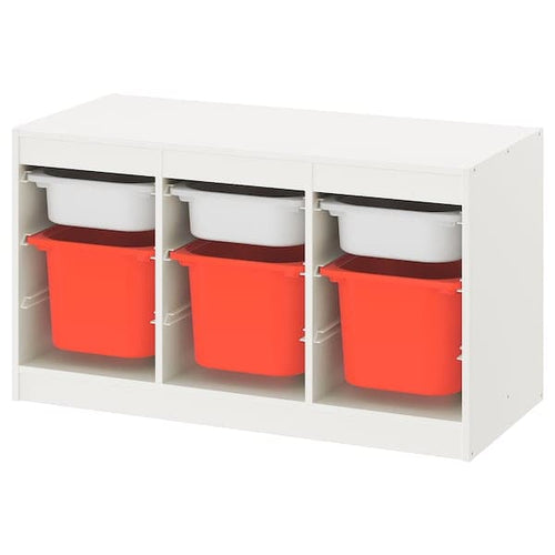 TROFAST - Storage combination with boxes, white white/orange, 99x44x56 cm