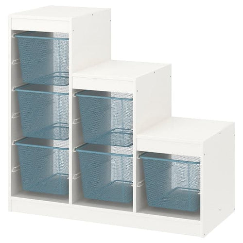 TROFAST - Storage combination with boxes, white/grey-blue, 99x44x94 cm