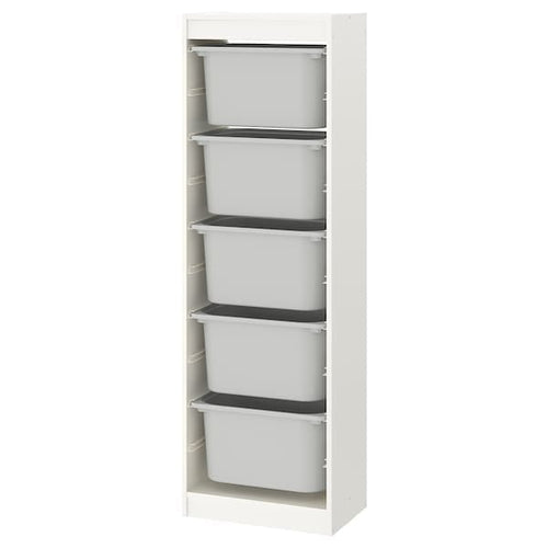 TROFAST - Storage combination with boxes, white/grey, 46x30x145 cm