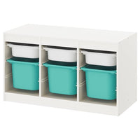 TROFAST - Storage combination with boxes, white/turquoise, 99x44x56 cm - best price from Maltashopper.com 99328796