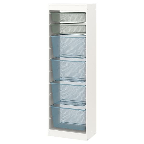 Ikea TROFAST - Storage combination with boxes, white light green-grey/grey-blue, 46x30x145 cm