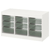 TROFAST storage combination with boxes, white/light green-grey, 99x44x56 cm