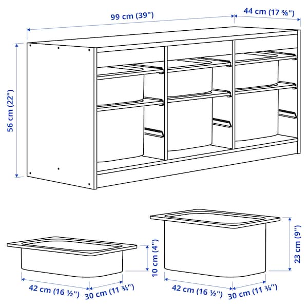 Ikea TROFAST - Storage combination with boxes, grey/light red, 99x44x56 cm