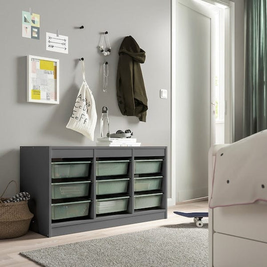 Ikea TROFAST - Storage combination with boxes, grey/light green-grey, 99x44x56 cm