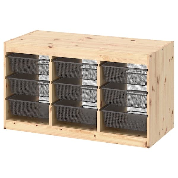 Ikea TROFAST - Storage combination with boxes, light white stained pine/dark grey, 93x44x52 cm