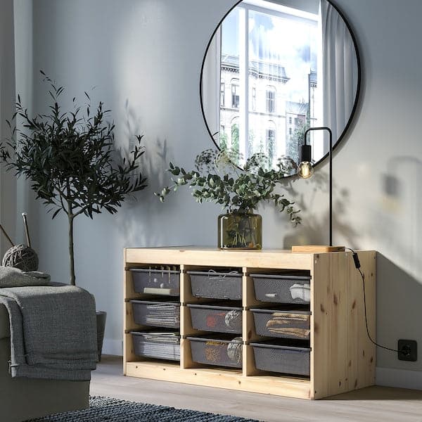 Ikea TROFAST - Storage combination with boxes, light white stained pine/dark grey, 93x44x52 cm