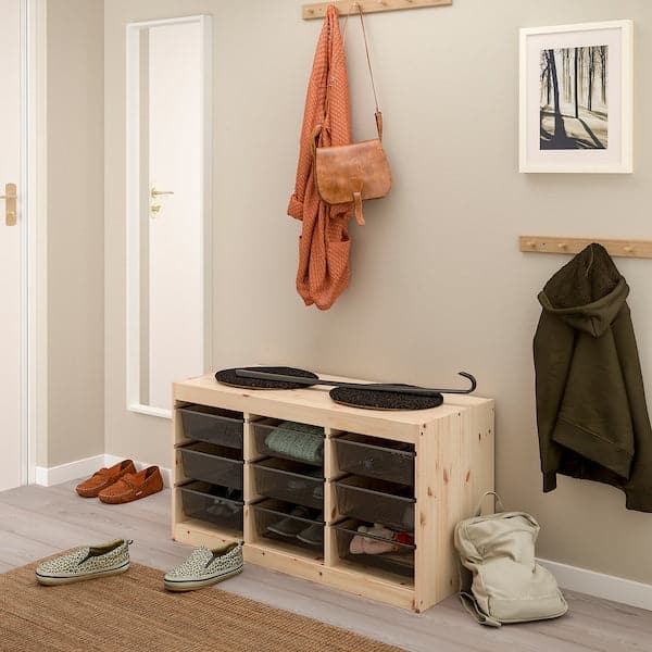 Ikea TROFAST - Storage combination with boxes, light white stained pine/dark grey, 93x44x52 cm