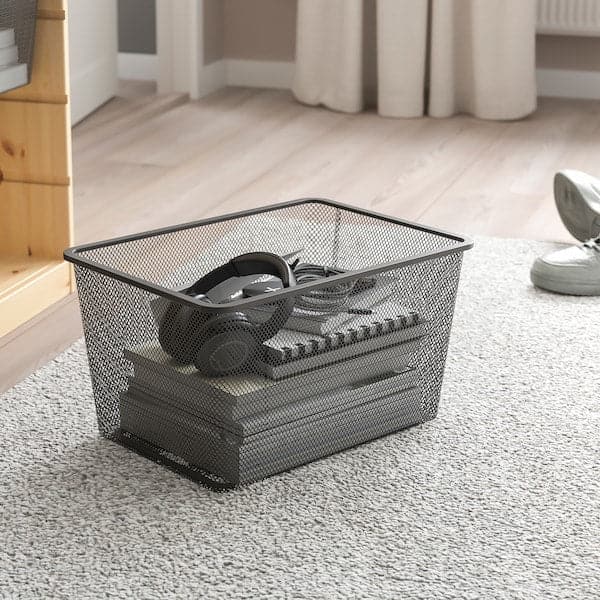 Ikea TROFAST - Storage combination with boxes, light white stained pine/dark grey, 44x30x91 cm