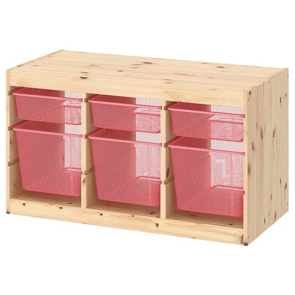 Ikea TROFAST - Storage combination with boxes, light white stained pine/light red, 93x44x52 cm