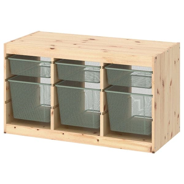 Ikea TROFAST - Storage combination with boxes, light white stained pine/light green-grey, 93x44x52 cm