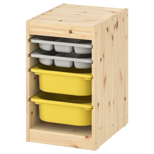 TROFAST - Storage combination w boxes/trays, light white stained pine grey/yellow, 32x44x52 cm