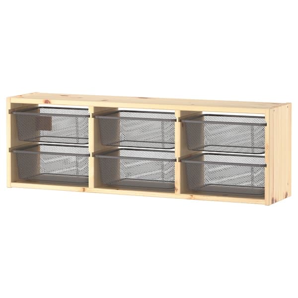 TROFAST - Wall storage, light white stained pine/dark grey, 93x21x30 cm