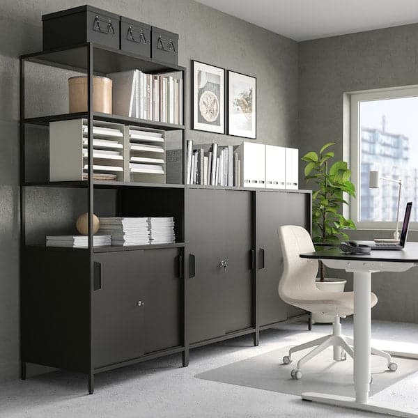 TROTTEN - Cabinet with sliding doors, anthracite, 160x110 cm - best price from Maltashopper.com 19429657