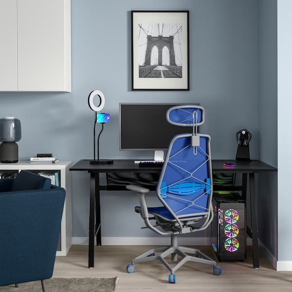 Ikea UTESPELARE / STYRSPEL - Gaming desk and chair, black blue/light grey ,